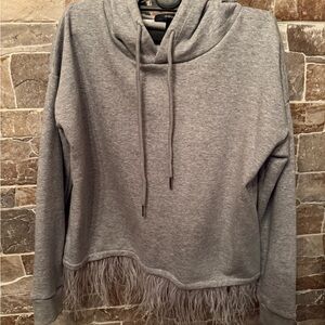 Aqua Heather Gray Feather Trim Hoodie